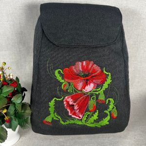 Рюкзак из жаккардовой ткани «Красные маки»