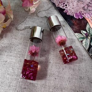Серьги с сухоцветами «Розовый цветок»